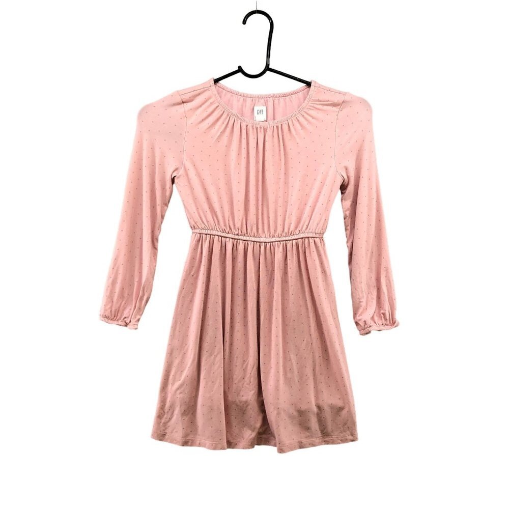 GAP Girls S 6-7 Long Sleeve Dress Pink Polka Dot A-Line Knit